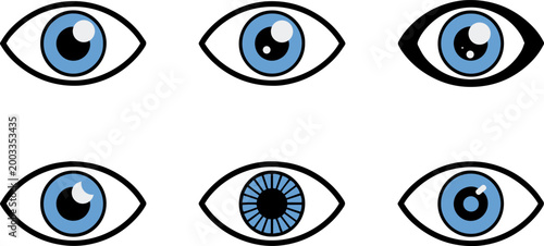 Eye Icons Set – Vision and Visibility Solid Blue Symbols
