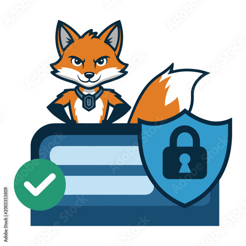 Two Factor Authentication Concept with Fox Character and Security Shield