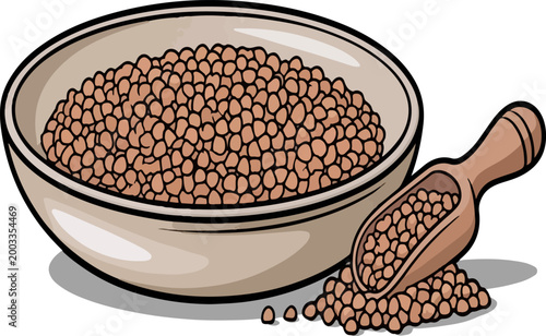 Raw Organic Buckwheat Seeds in Wooden Bowl with Scoop