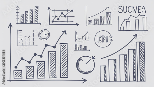 Hand-drawn collection of business charts and graphs representing growth and success perfect for financial reports and presentations
