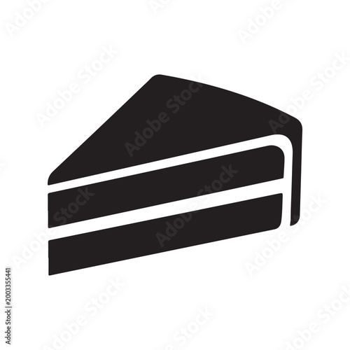 A simple black and white illustration of a single slice of layered cake