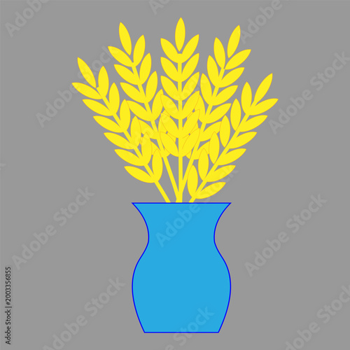 Agricultural wheat Vector. Beautiful pottery vase. Golden grain collection. Traditional harvest floral symbol.