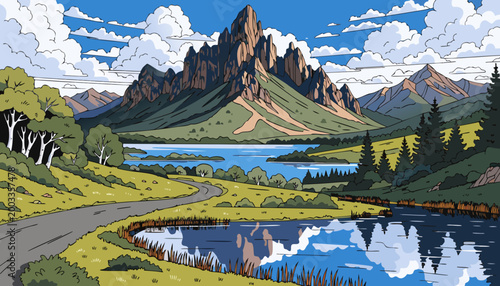 mountain landscape with lake