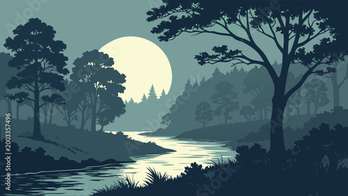 Atmospheric Forest Landscapes and Woodland Silhouettes Background