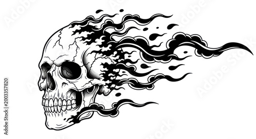 Skull illustration with dynamic smoky effect