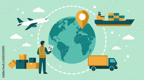 Quadro su tela Global Logistics and Supply Chain Management with Various Transport Modes