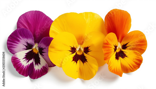 Colorful pansy flowers isolated on white background botanical close‑up