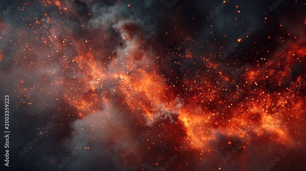 Fototapeta premium Fiery explosion with smoke and particles creating a dramatic abstract background