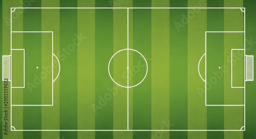 Soccer field with white lines and goals on green grass pitch