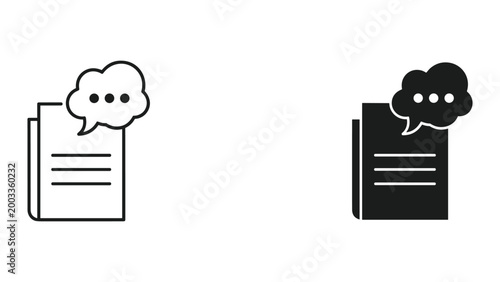 Bild auf Leinwand Black and white line icons of documents with speech bubbles on white background