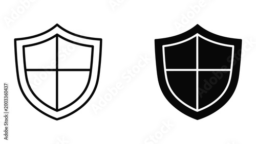 Minimalist shield icon with cross design in white and black