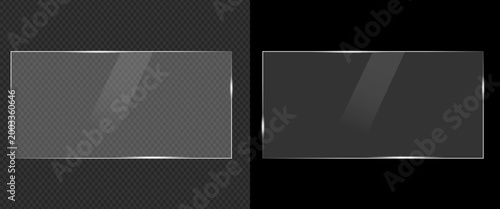 Transparent Glass Plate Background, Realistic Screen Glass Window Effect with Flare, Glossy Acrylic Plexiglas Frame 3D Illustration