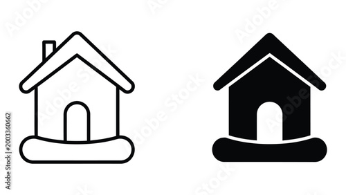 Simple house and doghouse icons in black and white