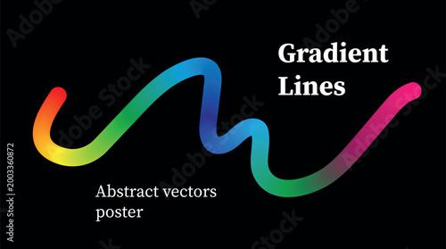Line gradient color abstract shape set. Color wave line gradient shape bright rainbow flow design modern background. Abstract doodle pattern wavy ribbon swirl fun organic dynamic. Vector illustration