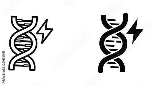Dna double helix splitting into two strands with lightning bolt