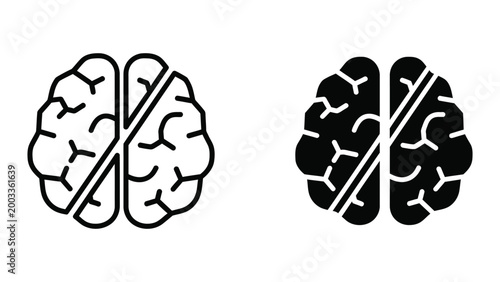 Simple split brain illustration with black and white contrast
