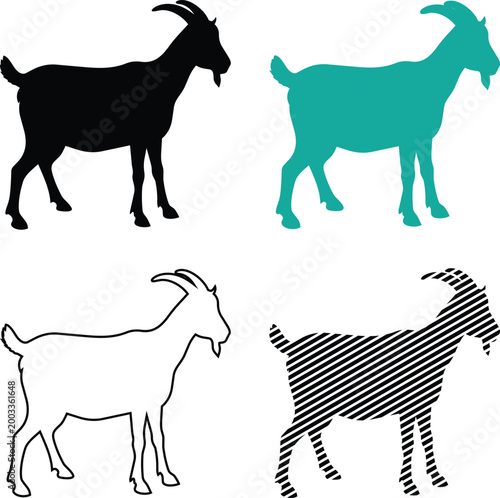 Set of goat silhouettes in different graphic styles for design projects vector illustration eid al adha.