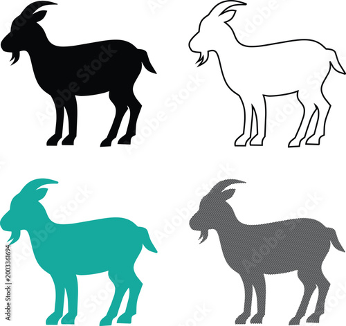 Billy goat profile silhouette collection for farm and nature related graphics vector illustration eid al adha.