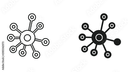 Foto Black and white line and solid icon of a network or connection symbol with multi