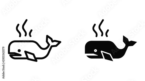Whale blowing water vapor icons in contrasting styles