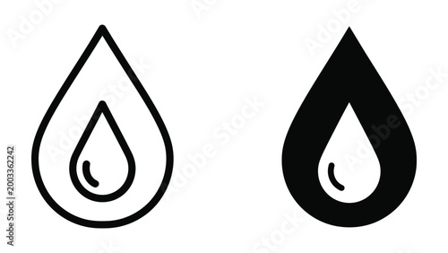 Black and white water droplet icon with inner drop shadow effect