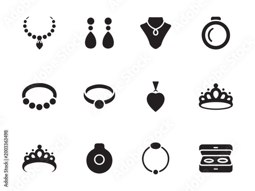 Elegant Jewelry and Fashion Ornament Icons for Luxury Branding