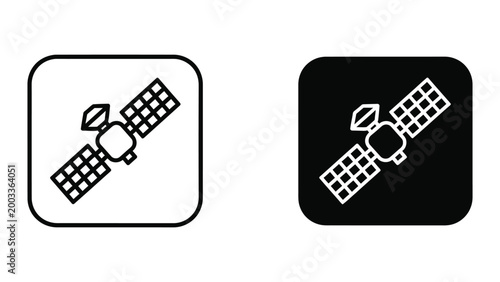 Minimal satellite icon with solar panels and antenna