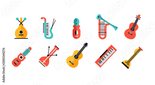 Colorful musical instrument set isolated