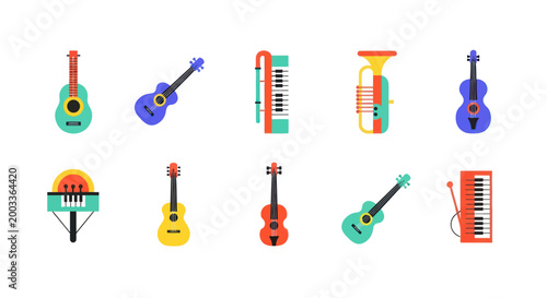 Colorful musical instruments on white