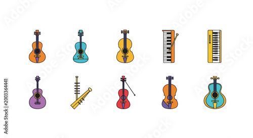 Colorful musical instruments set illustration