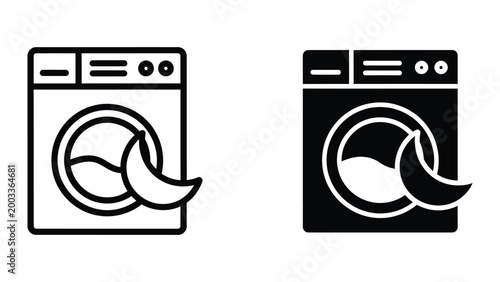Modern washing machine icons with at symbol symbolizing email or communication