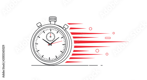 Speeding stopwatch timer with red motion lines representing fast service quick results or urgent deadlines in business.