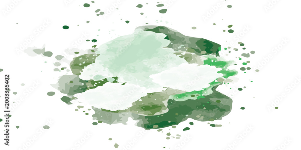 Obraz premium Abstract Green Watercolor Splash with Ink Splatters on White Background.