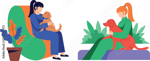 oman and Dog Bonding Concept with Cuddling and Pet Care in Cozy Indoor Environment for Animal Lovers and Pet Owners