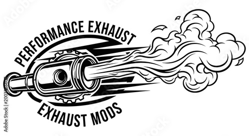 Performance exhaust and exhaust mods logo with a black and white design