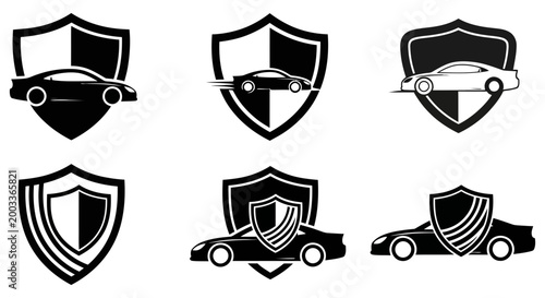Black and white car protection shield logos for safety and security services