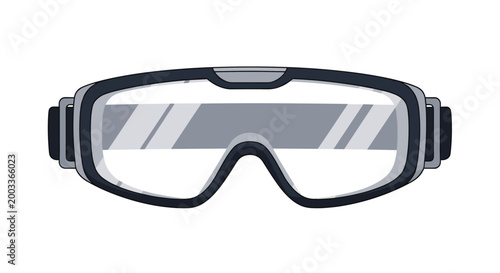 Pair of grey protective safety goggles provides eye protection for skiing snowboarding or industrial work environments.