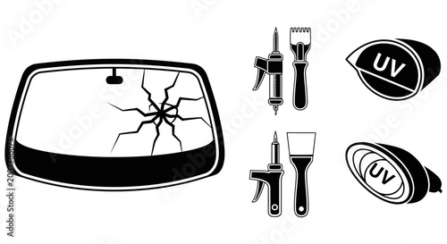 Illustrating the essential tools and processes involved in professional automobile windshield crack repair services.