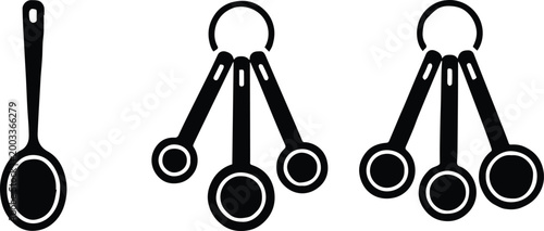 spoon kitchen utensil and measuring spoon ring set vector silhouette 2d