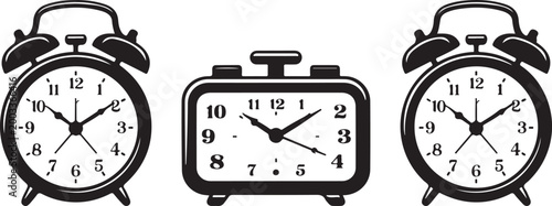 clock three alarm clock designs flat line art vector collection