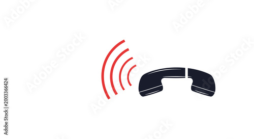 Traditional telephone handset with red signal waves emanating from it, symbolizing urgent communication, incoming calls, or help lines.