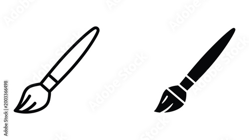 Black and white paintbrush icon set with handle and bristle detail