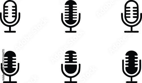 Photos microphone icon set vintage microphone silhouettes and grill styles