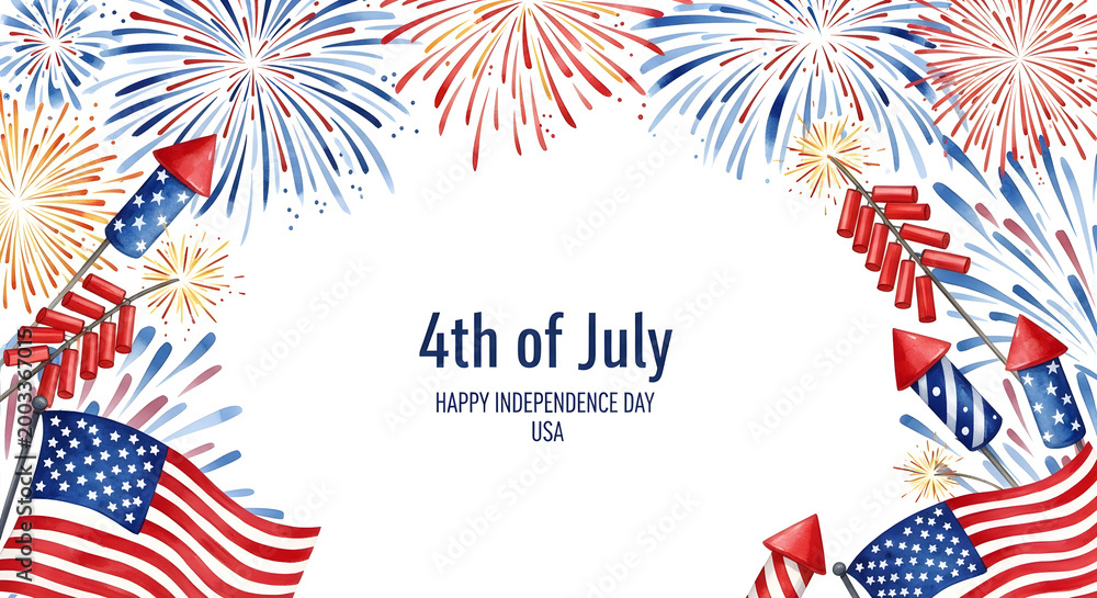 Obraz premium 4th of july happy independence day usa vibrant fireworks american flags celebration