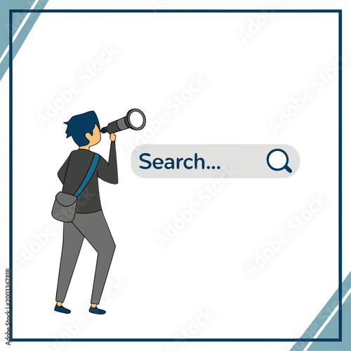 A man searching with a telescope search bar looking
