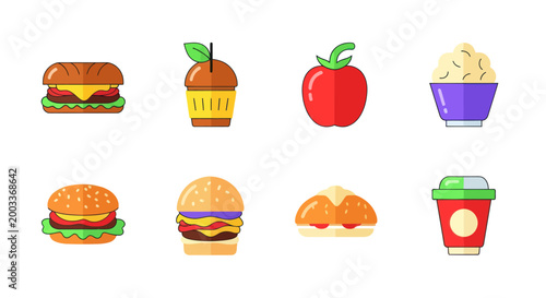 Fast food icons set illustration