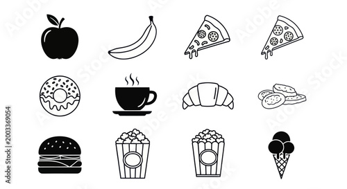 Food icons black and white isolated