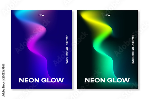 Universal gradient cover template set with spectral glow effect. Modern design for magazines, brochures, catalogs, posters and branding. Vector for web and print.
