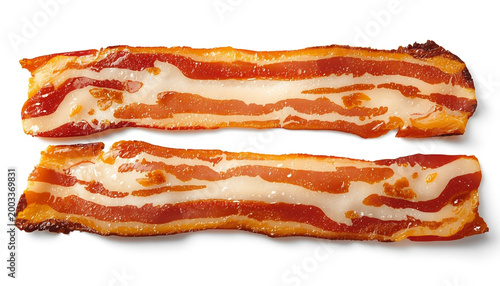 Crispy bacon strips isolated on white background fried pork meat slices savory breakfast food illustration protein cuisine design