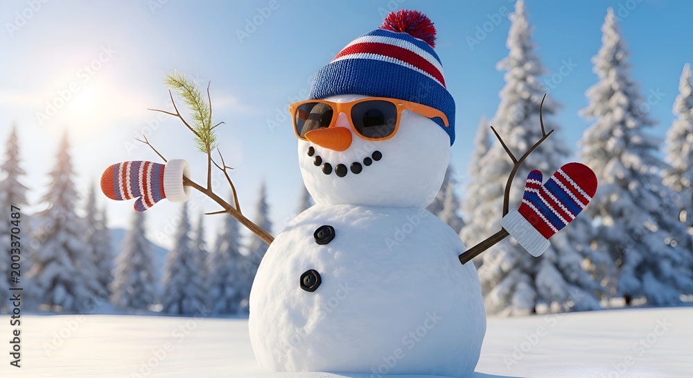 Obraz premium A stylized, cartoonish character wearing a red, white, and blue hat and sunglasses cartoon character